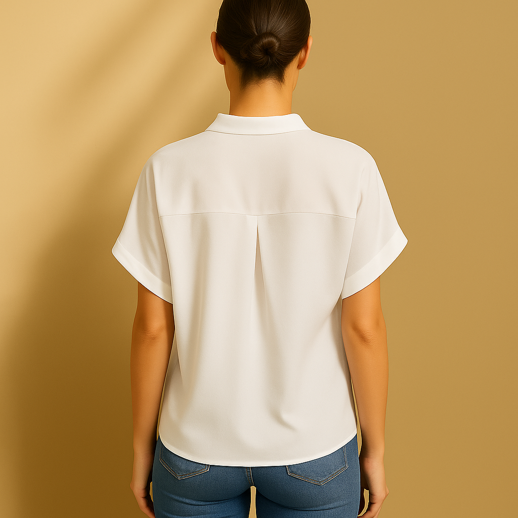 Bluse Damen mit V-Ausschnitt Kurzarm Schlicht und Elegant