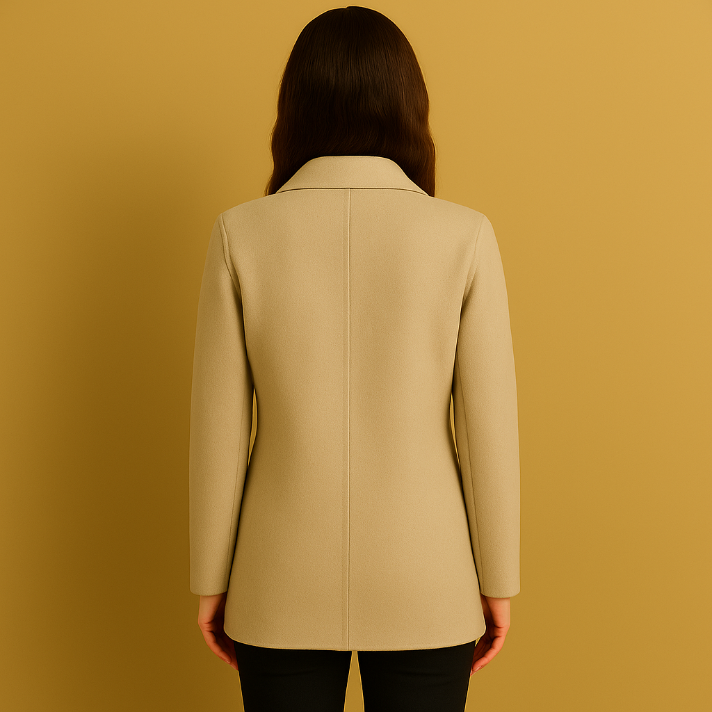 Wollmantel Damen Kariert aus Reiner Wolle Camel Eleganter Herbststil