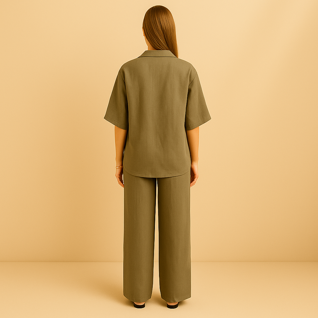 Set Baumwoll Zweiteiler mit Kurzarm Bluse und Hose Lässiger Chic