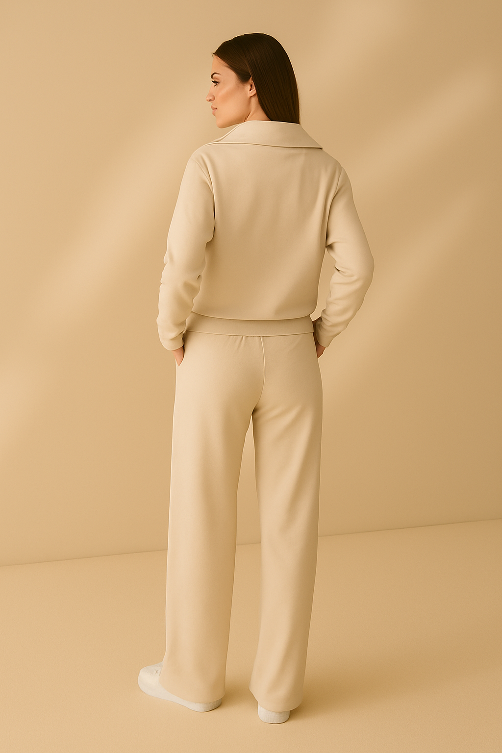 Set Sweatshirt mit Reißverschluss und Weitbeiniger Hose Cozy Chic